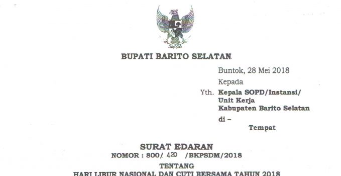 Kop Surat Edaran Cuti Bersama Tahun 2018